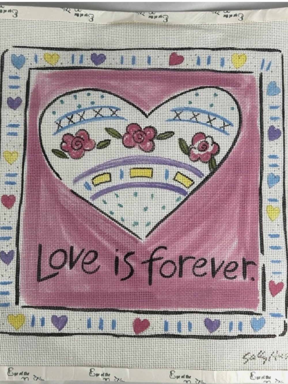 Sally Huss Heart Love Is Forever Handpainted Needlepoint Canvas Large HP 14 Ct